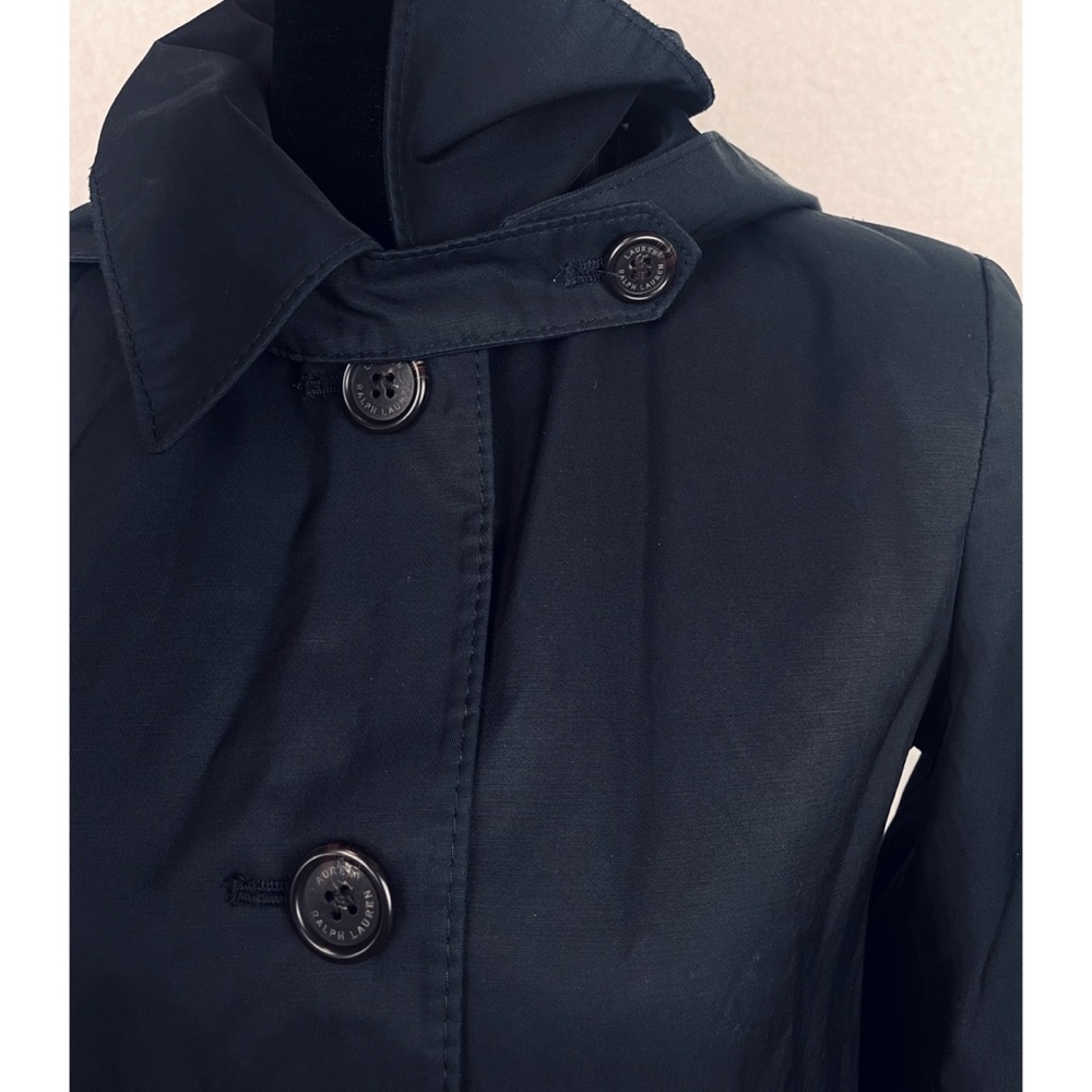 LAUREN RALPH LAUREN • Navy Blue Balmacaan Hooded Raincoat, XXS - Picture 7 of 16